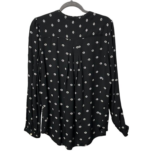 Loft size L black floral long sleeve v neck boho flowy top FLAW-care tag removed - Picture 3 of 5